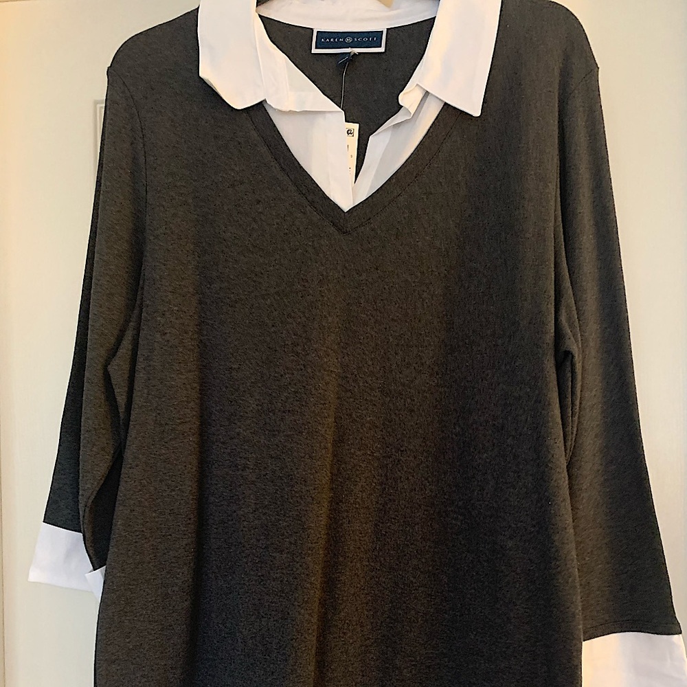 NWT Karen Scott layered sweater charcoal